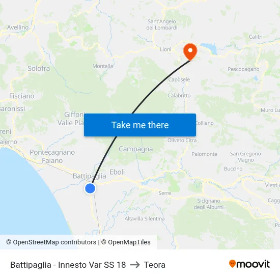 Battipaglia - Junction Var SS 18 to Teora map