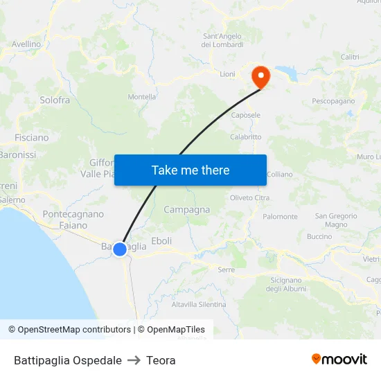 Battipaglia Hospital to Teora map