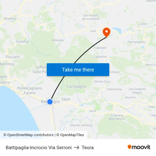 Battipaglia-Serroni Street Junction to Teora map