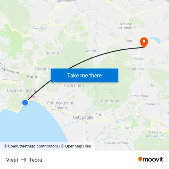 Vietri to Teora map