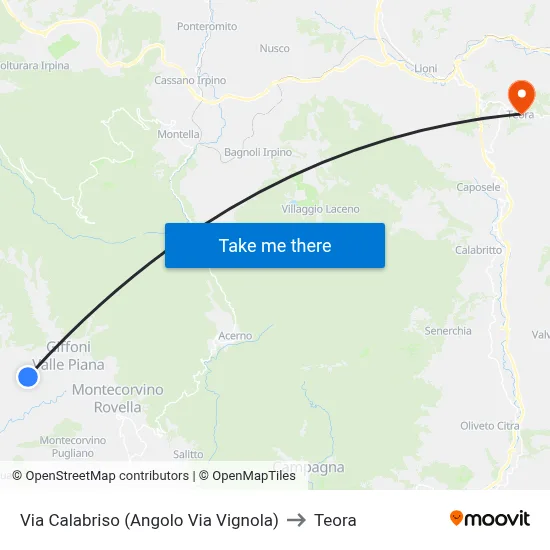 Via Calabriso (Corner of Via Vignola) to Teora map