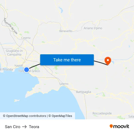 San Ciro to Teora map