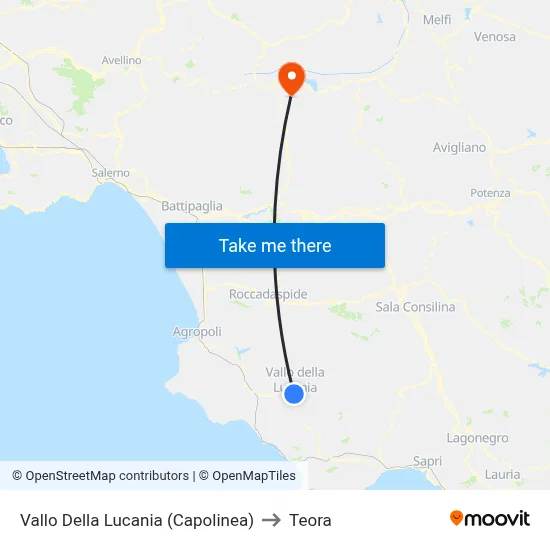 Vallo Della Lucania (Terminal) to Teora map