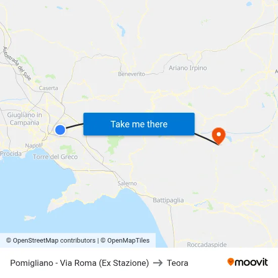 Pomigliano - Roma Street (Former Station) to Teora map