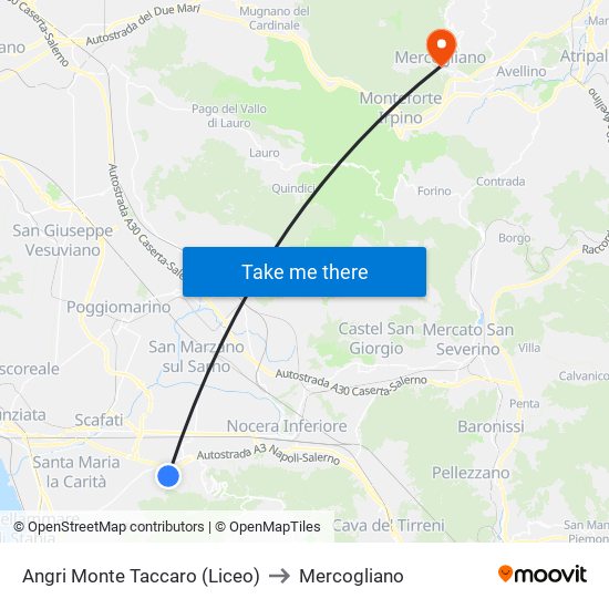 Angri Monte Taccaro (Liceo) to Mercogliano map