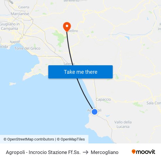 Agropoli - Incrocio Stazione Ff.Ss. to Mercogliano map