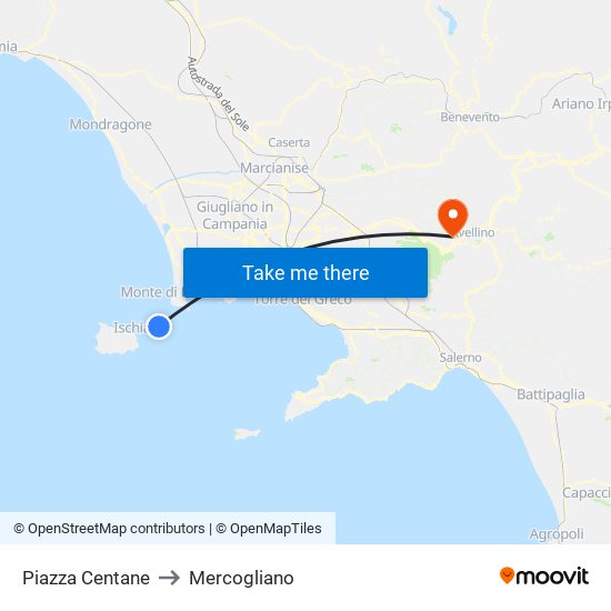 Piazza Centane to Mercogliano map