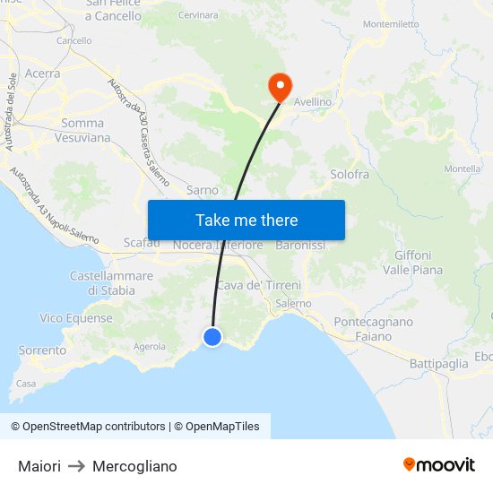 Maiori to Mercogliano map