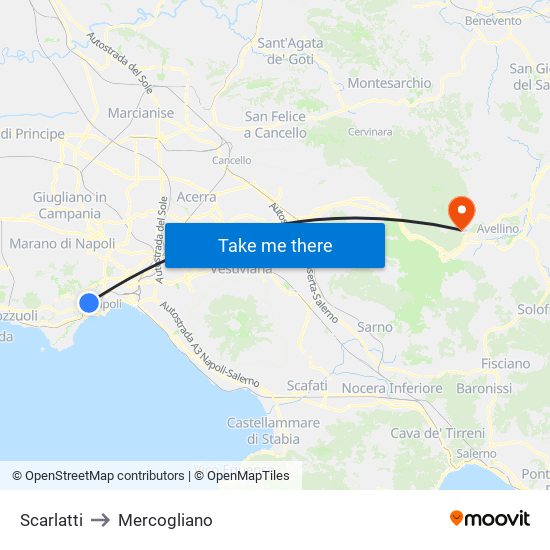 Scarlatti to Mercogliano map