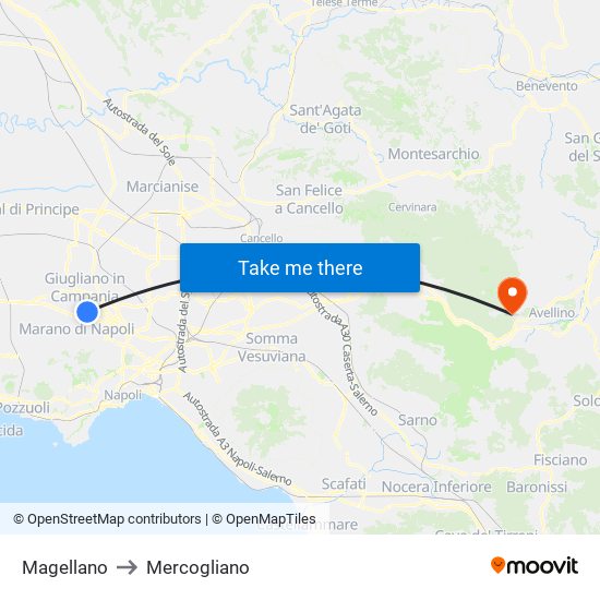Magellano to Mercogliano map