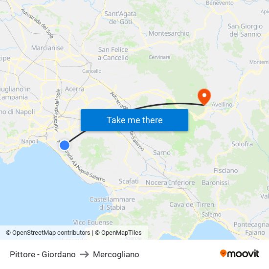 Pittore - Giordano to Mercogliano map