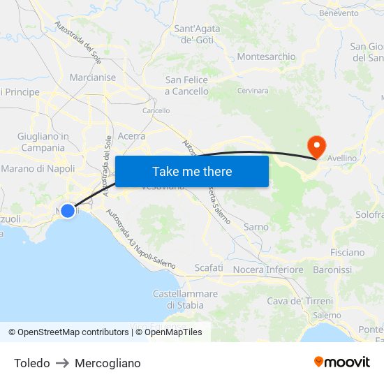 Toledo to Mercogliano map