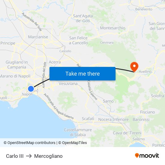 Carlo III to Mercogliano map