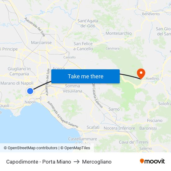 Capodimonte - Porta Miano to Mercogliano map