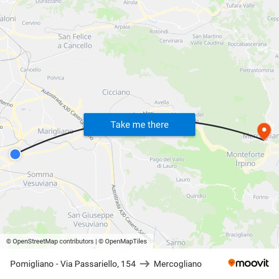 Pomigliano - Via Passariello, 154 to Mercogliano map