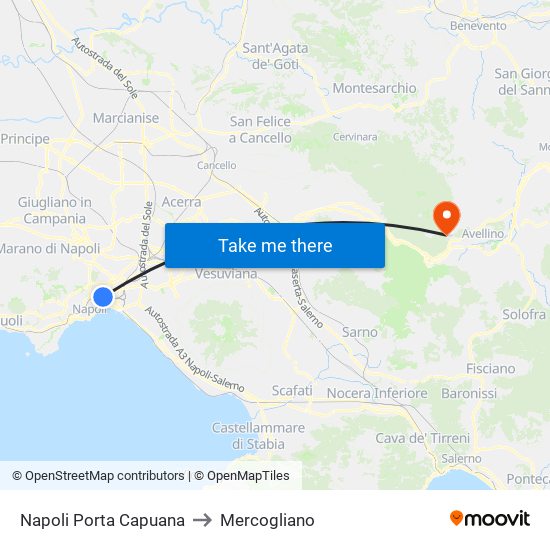 Napoli Porta Capuana to Mercogliano map