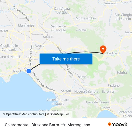 Chiaromonte - Direzione Barra to Mercogliano map