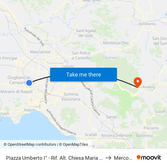 Piazza Umberto I° - Rif. Alt. Chiesa Maria Ss. Assunta In Cielo to Mercogliano map