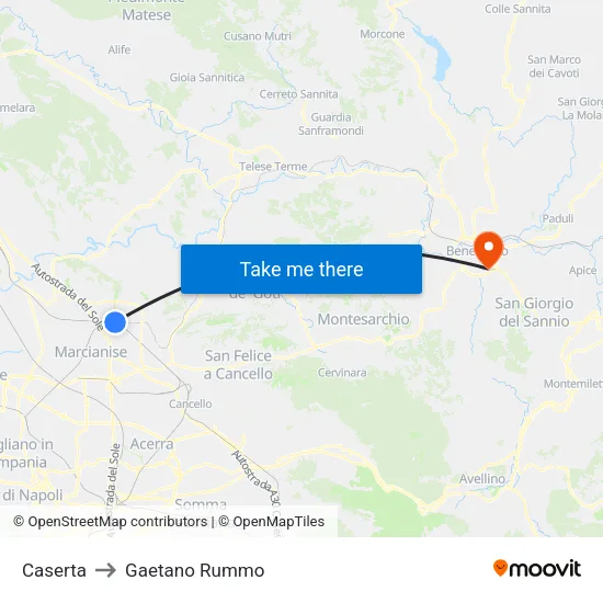 Caserta to Gaetano Rummo map