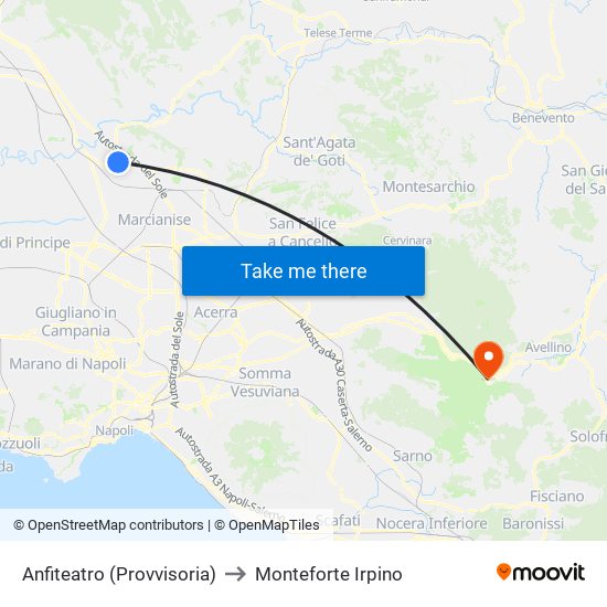 Anfiteatro (Provvisoria) to Monteforte Irpino map