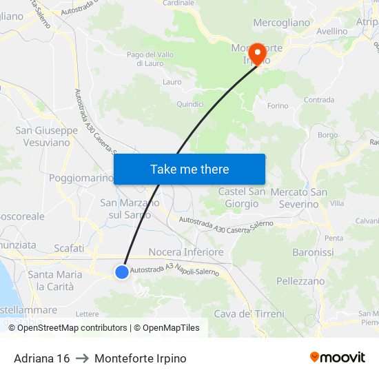 Adriana 16 to Monteforte Irpino map