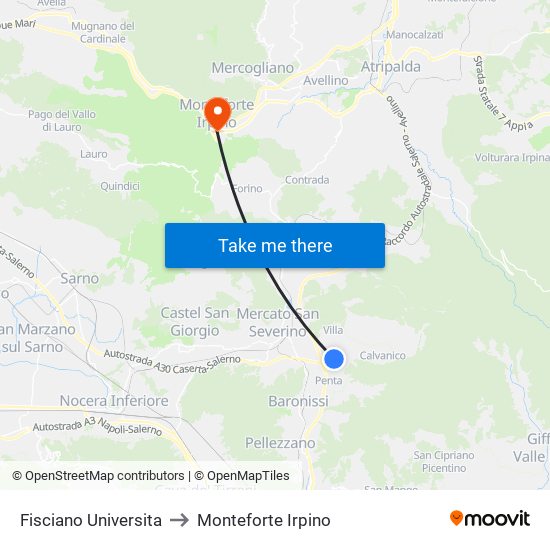 Fisciano Universita to Monteforte Irpino map