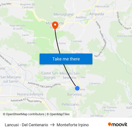 Lancusi - Del Centenario to Monteforte Irpino map