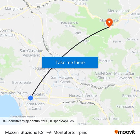 Mazzini Stazione F.S. to Monteforte Irpino map