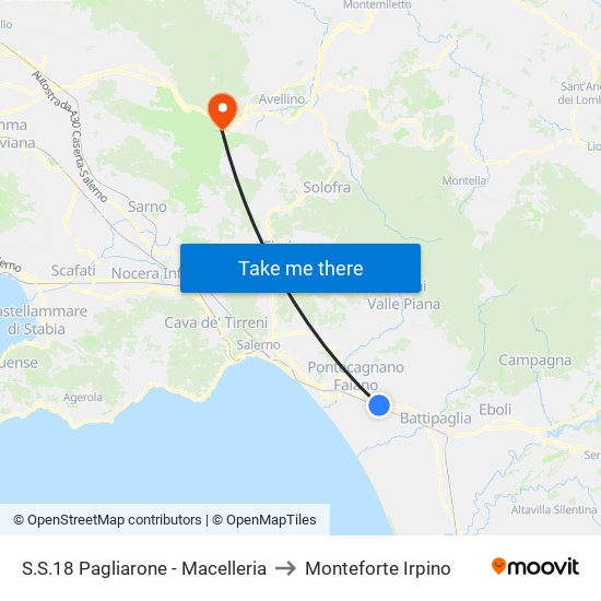 S.S.18 Pagliarone - Macelleria to Monteforte Irpino map