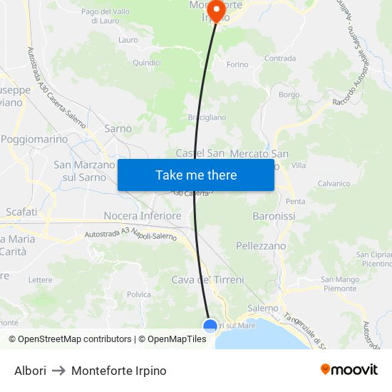 Albori to Monteforte Irpino map