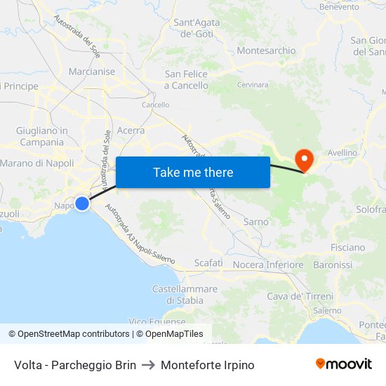 Volta - Parcheggio Brin to Monteforte Irpino map