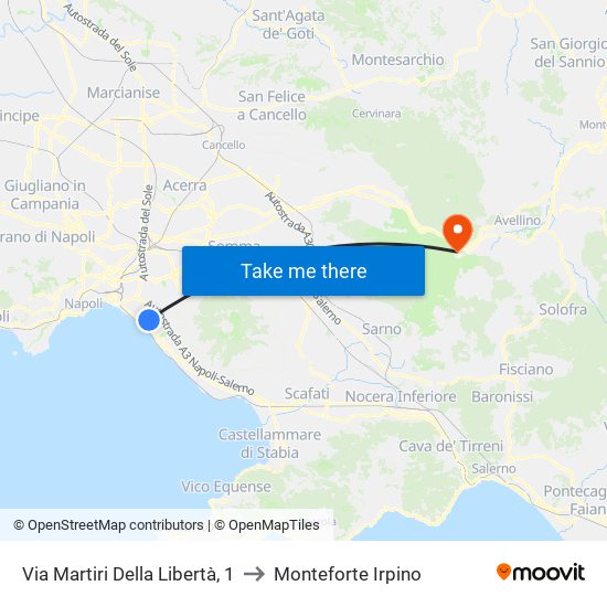 Via Martiri Della Libertà, 1 to Monteforte Irpino map
