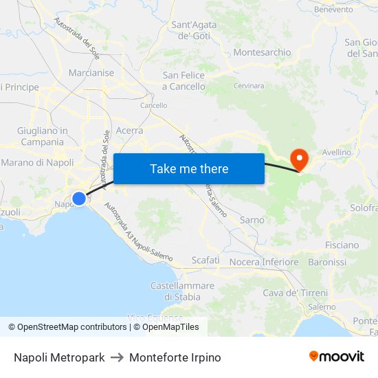 Napoli Metropark to Monteforte Irpino map