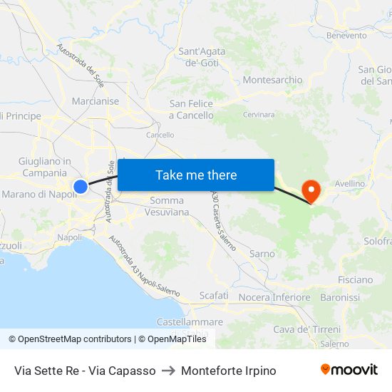 Via Sette Re - Via Capasso to Monteforte Irpino map