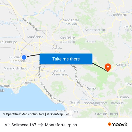 Via Solimene - Rif. Capolinea Ctp to Monteforte Irpino map