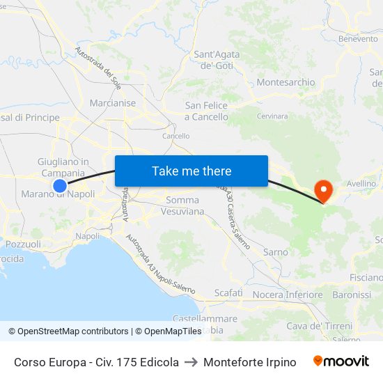 Corso Europa - Civ. 175 Edicola to Monteforte Irpino map