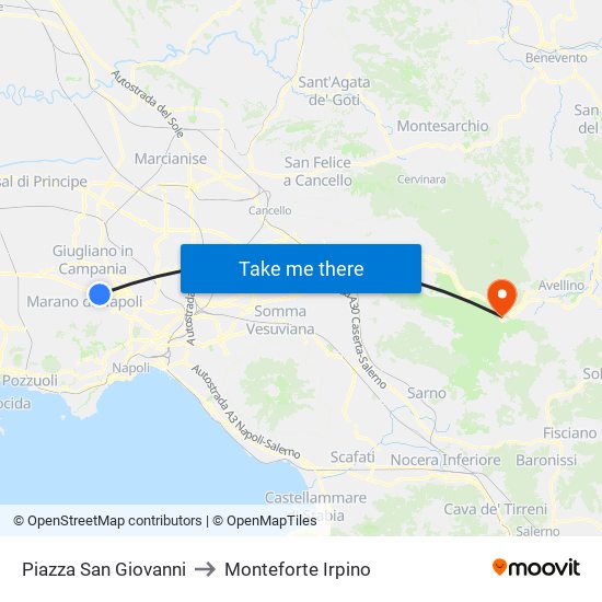 Piazza San Giovanni to Monteforte Irpino map
