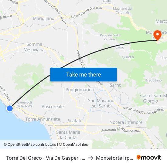 Torre Del Greco - Via De Gasperi, 130 to Monteforte Irpino map