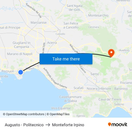 Augusto - Politecnico to Monteforte Irpino map