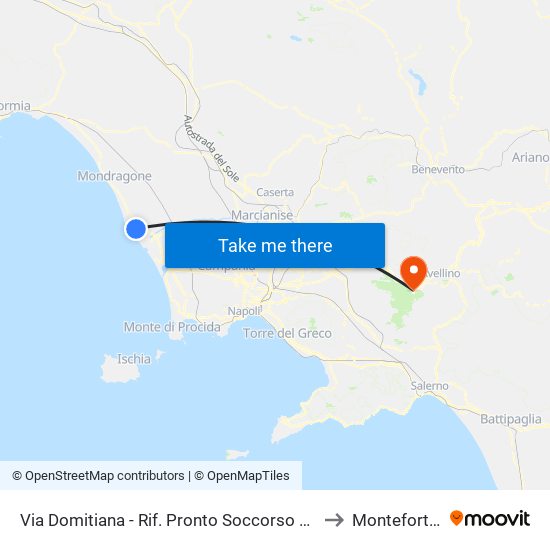 Via Domitiana - Rif. Pronto Soccorso Clinica Pineta Grande to Monteforte Irpino map