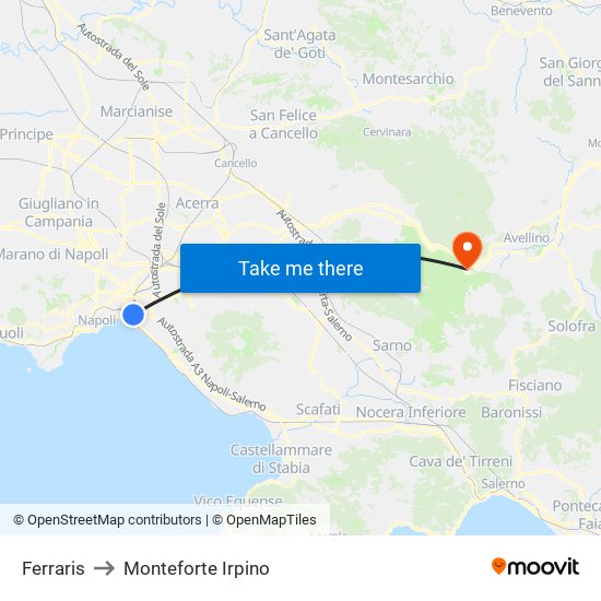 Ferraris to Monteforte Irpino map