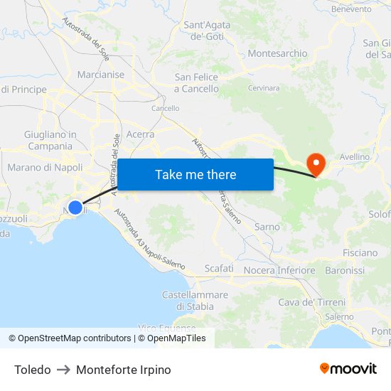 Toledo to Monteforte Irpino map