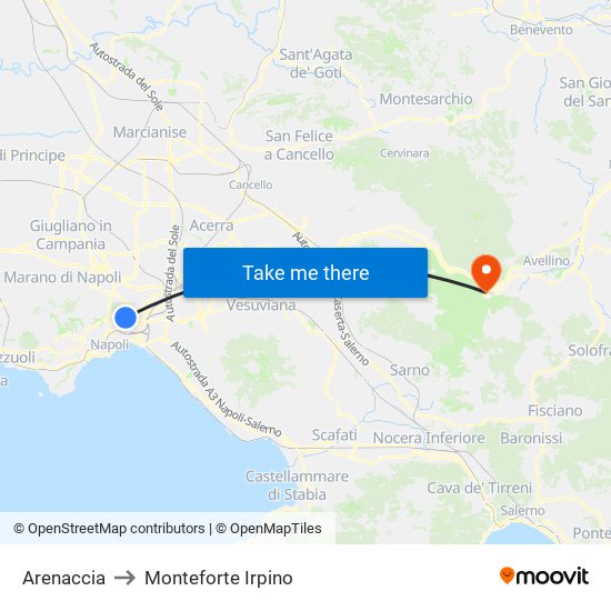 Arenaccia to Monteforte Irpino map