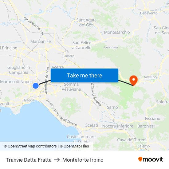 Tranvie Detta Fratta to Monteforte Irpino map