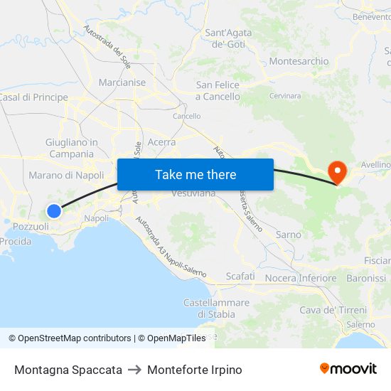 Montagna Spaccata to Monteforte Irpino map