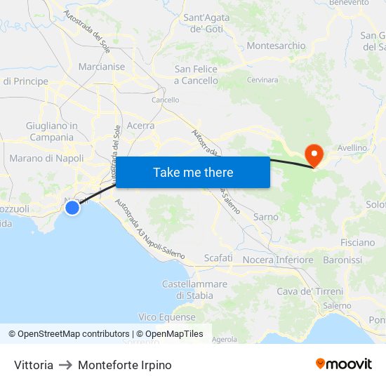 Vittoria to Monteforte Irpino map