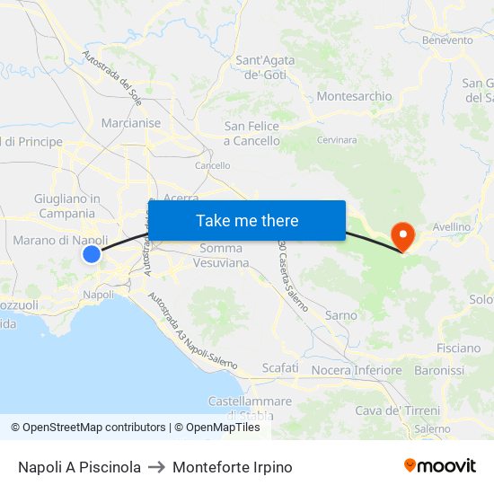 Napoli A Piscinola to Monteforte Irpino map
