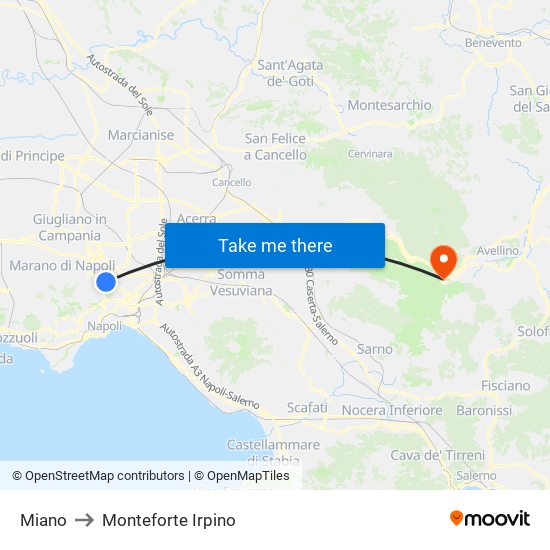 Miano to Monteforte Irpino map