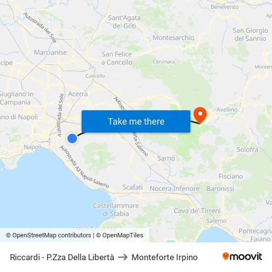 Riccardi - P.Zza Della Libertà to Monteforte Irpino map