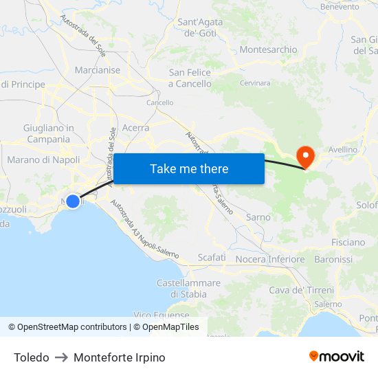 Toledo to Monteforte Irpino map